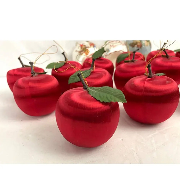 18 VTG Small Shiny Satin Spun Apple and Classic Ornaments Holiday Christmas - Picture 1 of 16